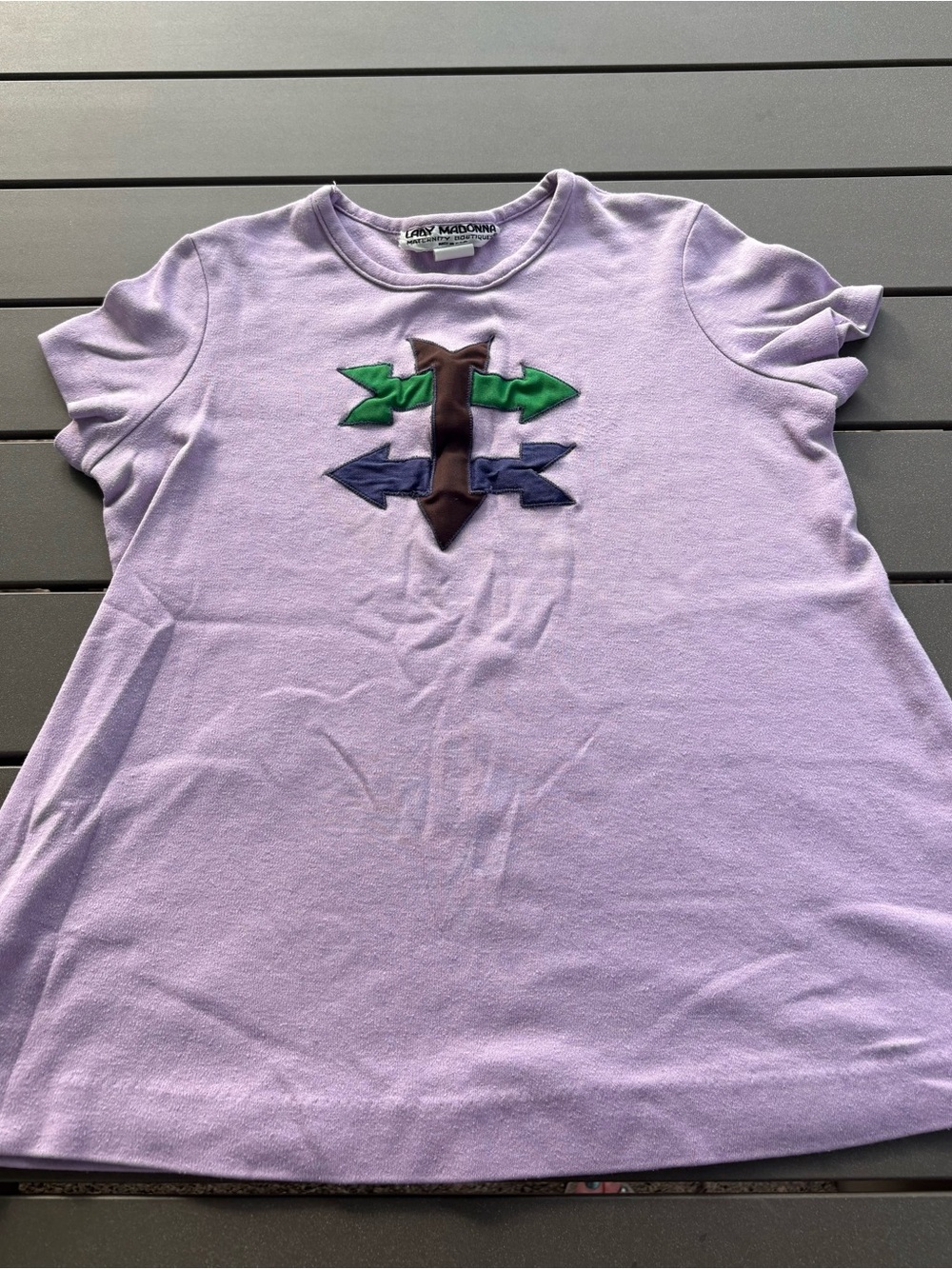 Vtg 70’s Lady Madonna Maternity Boutique Lavender Short Sleeve Top Sz Medium